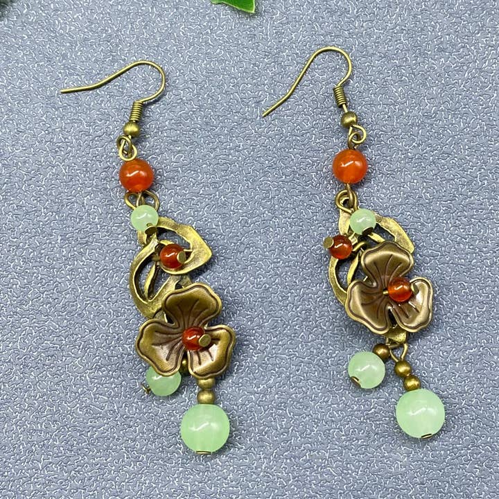 Mio Queena – wholesale Dangle earrings – Vintage Agate Metal Flower Earrings0