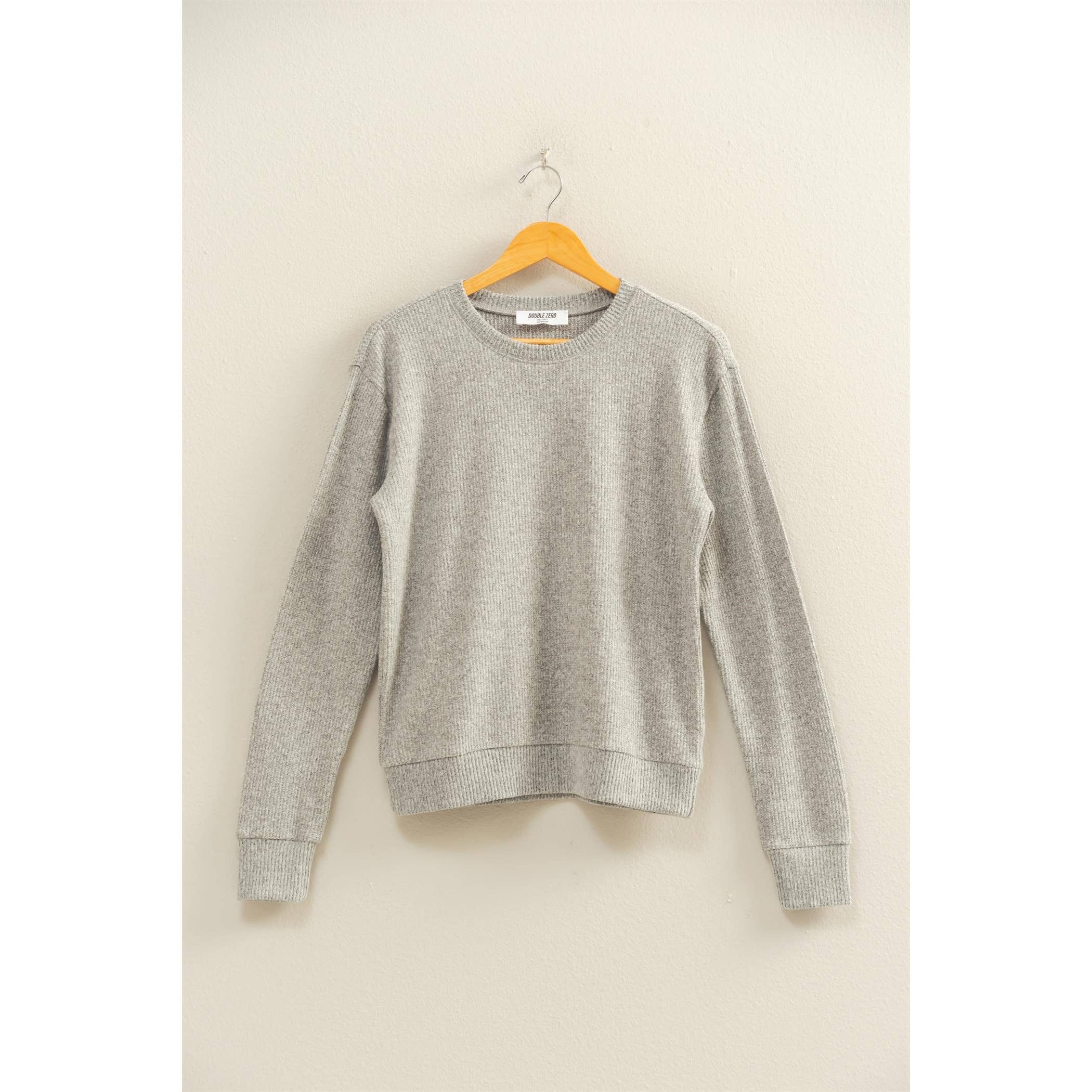 Double Zero - Wholesale Knit Top - Women's - Brushed Waffle Crew Neck Long Sleeve Top15