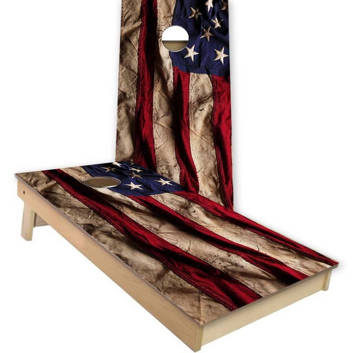 Tattered American Flag Cornhole Wraps - Cornhole Wraps - Cornhole Skins - Vinyl Wrap - Laminated Set for wholesale by Cornhole Stop, LLC