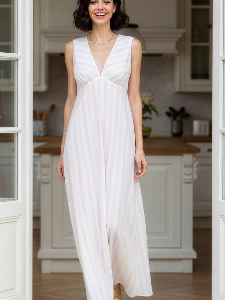 Amelia Summer Nightgown - Strawberry French Crinkle Cotton for wholesale by Everyday Ritual