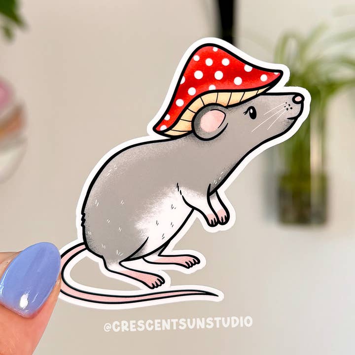 Pegatina de rata, pegatina de animal lindo estilo cottagecore para venta al por mayor de Crescent Sun Studio