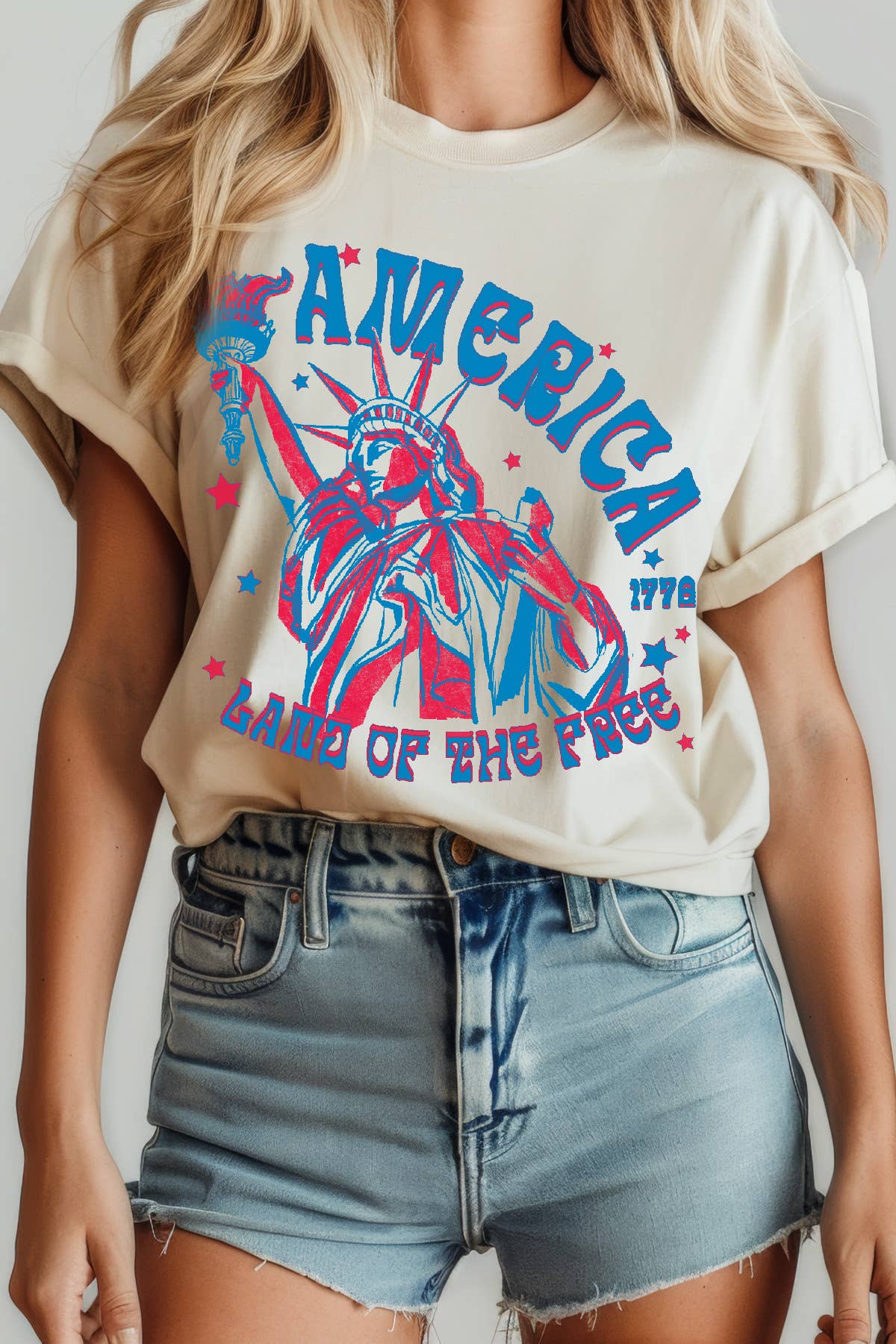 Amused by Blue - Wholesale Screen Printed T-Shirt - Women's - Women Freedom Graphic Print Short Sleeve Top5