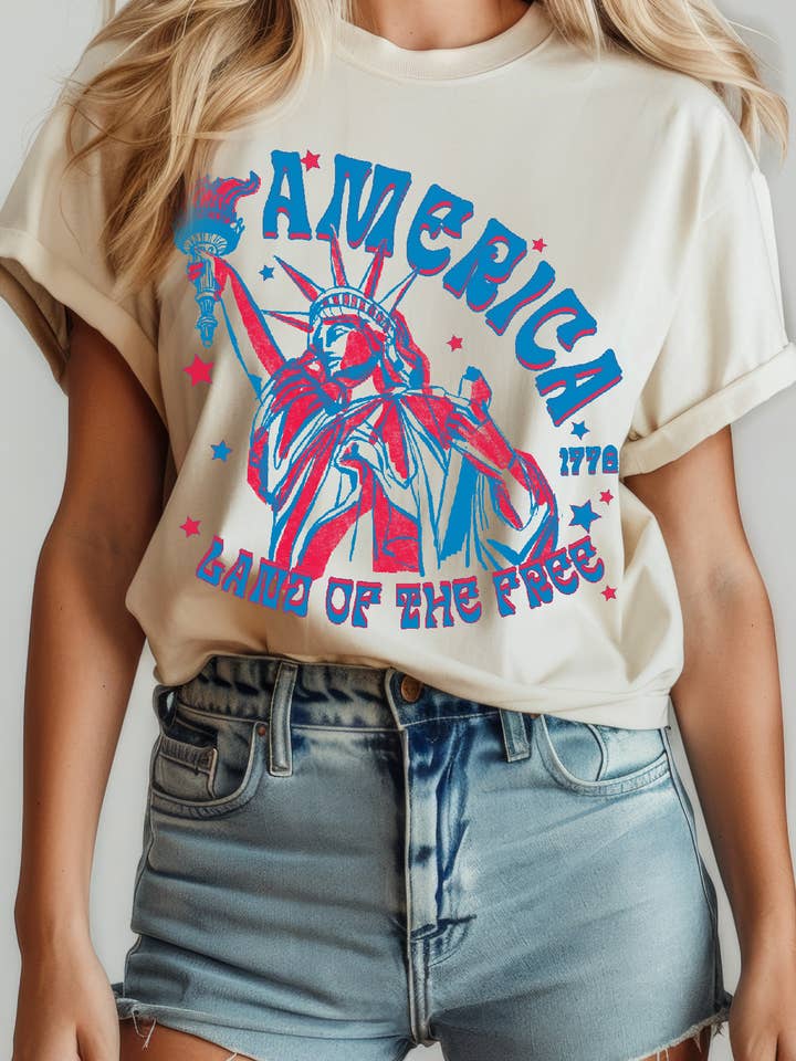 Amused by Blue - Wholesale Screen Printed T-Shirt - Women's - Women Freedom Graphic Print Short Sleeve Top5