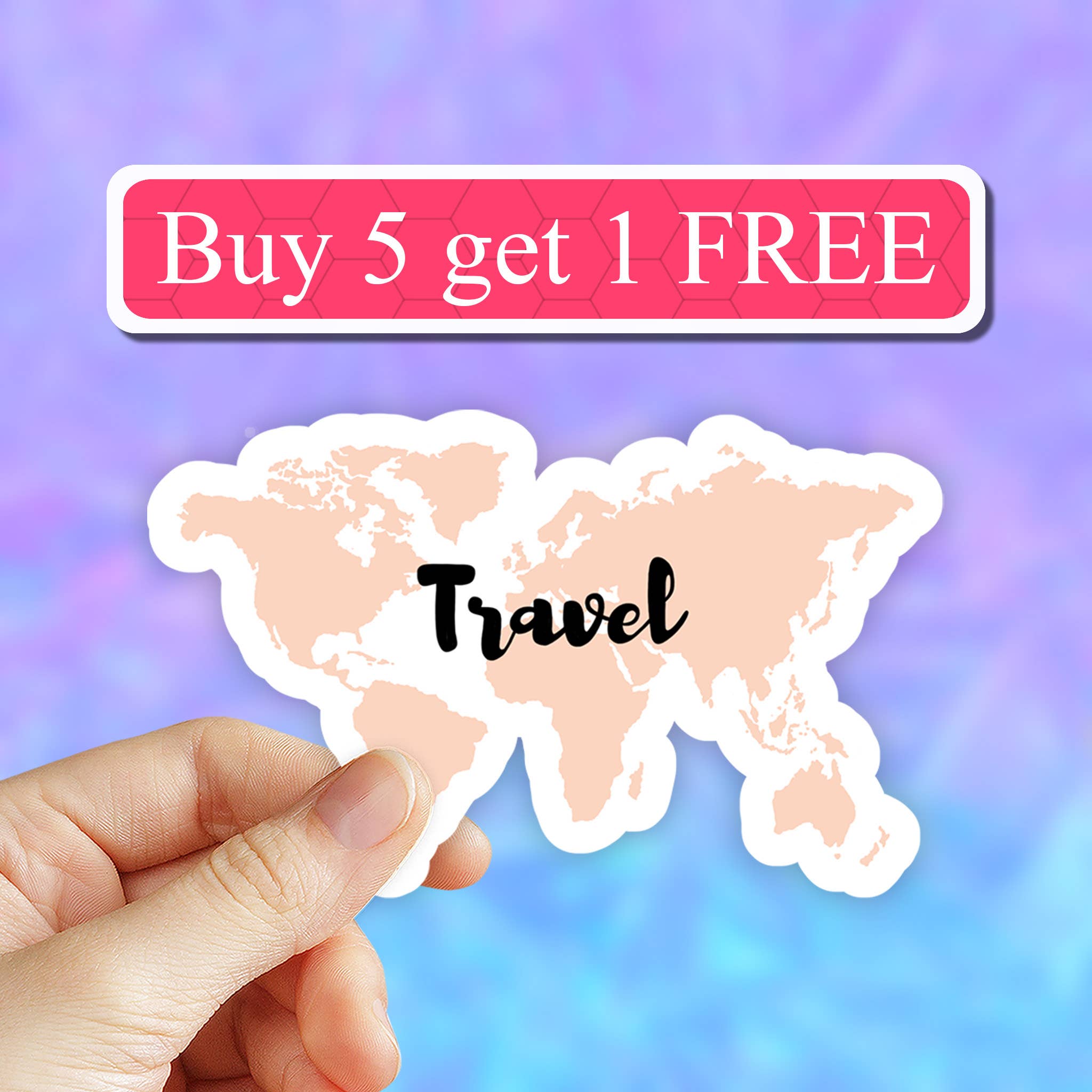 Neya Sticker Shop - Wholesale Sticker - Pink Travel World Map Sticker, adventure explore decals0