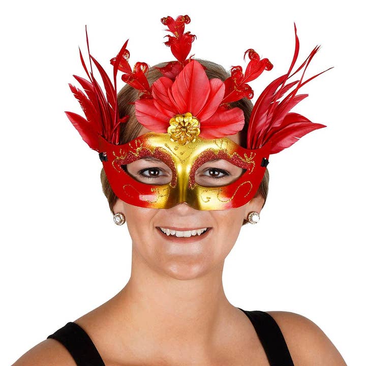 Goose Feather Mask Red for wholesale by Zucker Feather Products