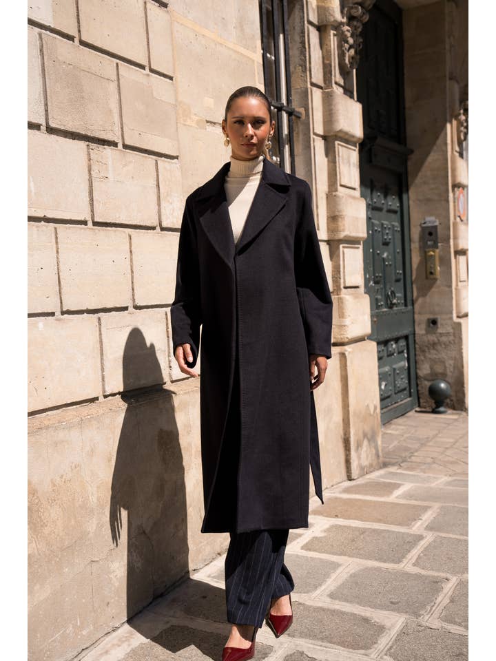 Attentif Paris - Wholesale Coat - Women's - Belted long coat in blended wool2
