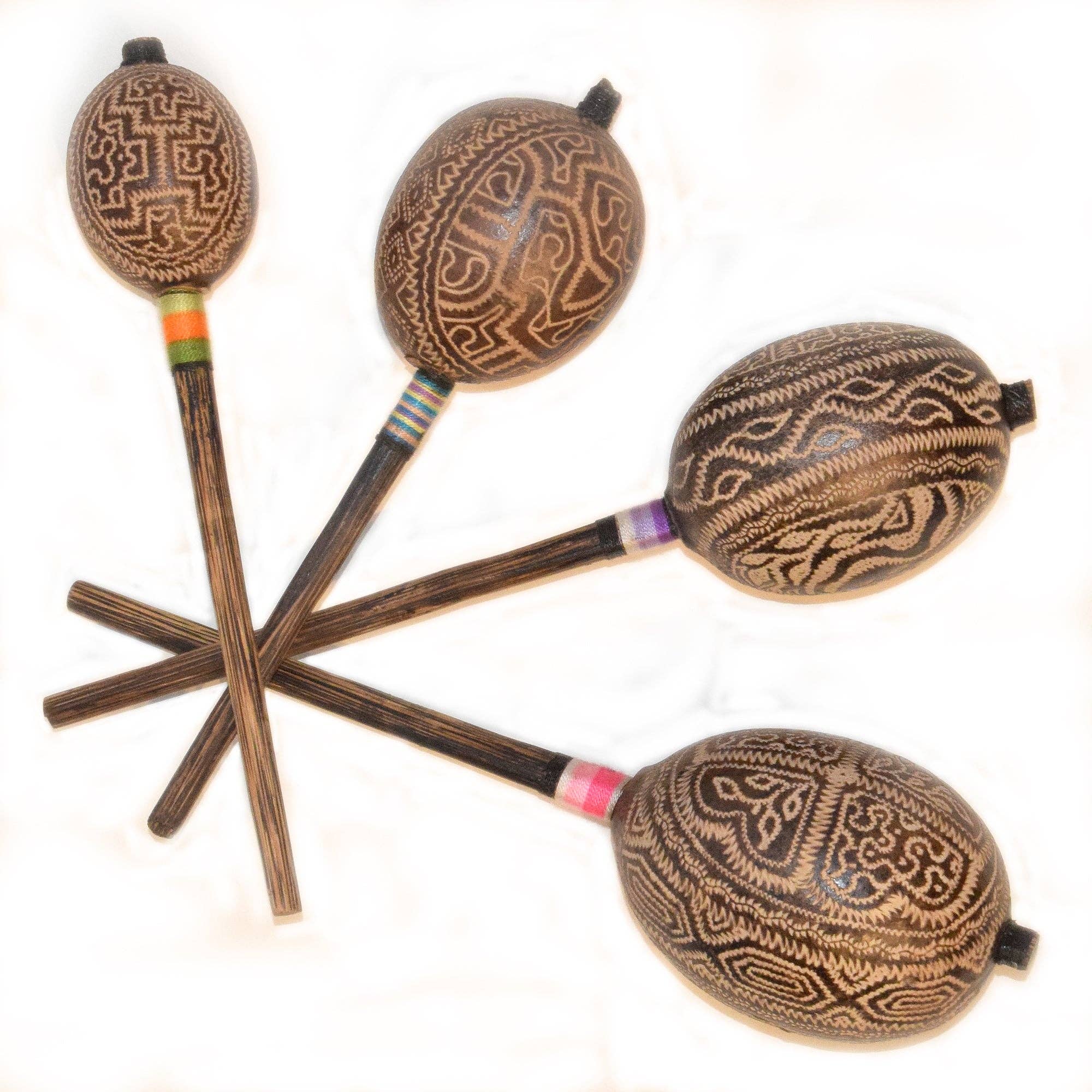 Amazon Ecology - Wholesale Musical Instrument - Shipibo geometric design Calabash maraca - made by Peruvian Amazon artisan1