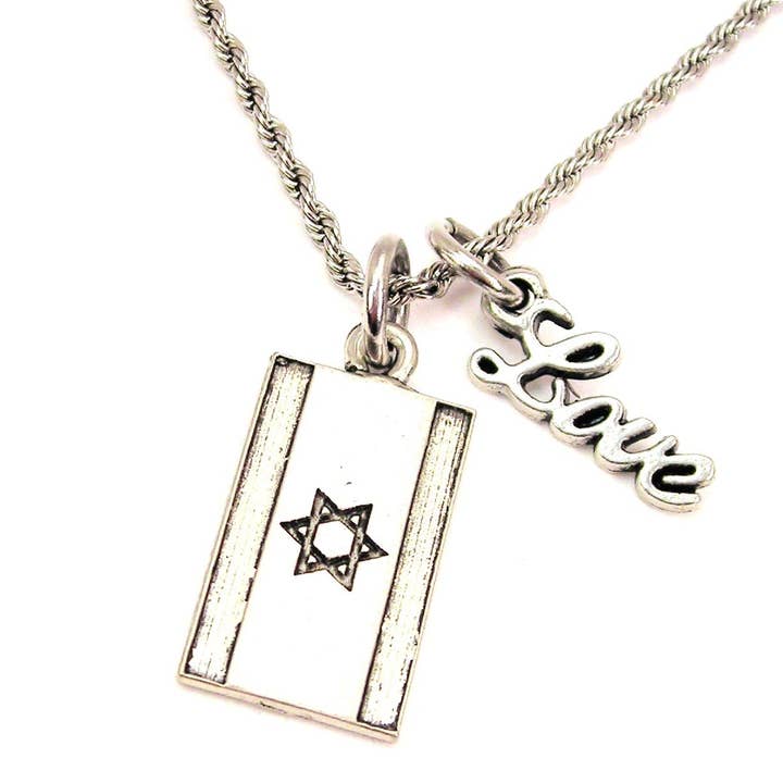 Israeli Flag 20" Rope Necklace Love Travel Israel Jewish for wholesale by Chubby Chico Charms