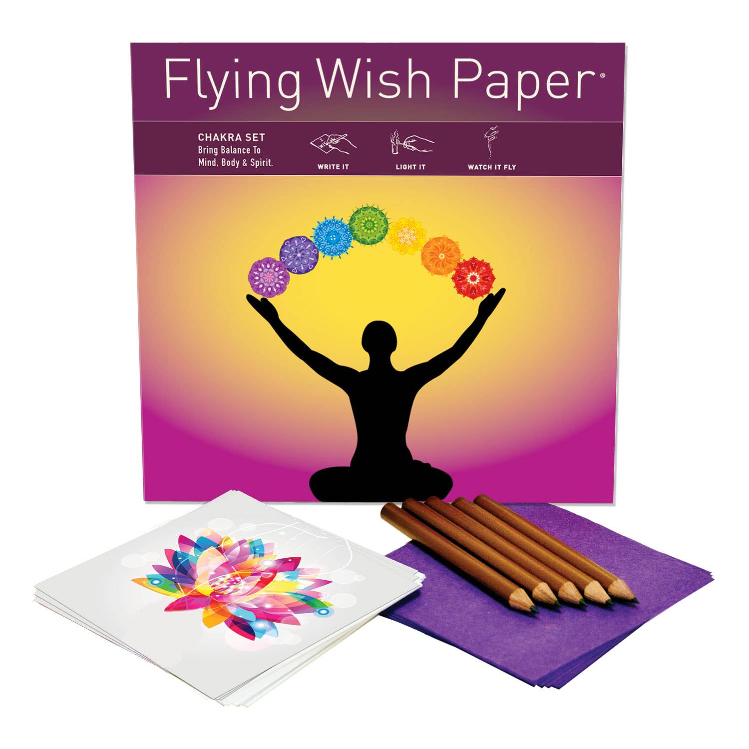 FLYING WISH PAPER ® - Wholesale Spiritual Stone/Crystal - CHAKRA / Large Kit / 50 WISHING PAPERS™ + Accessories1
