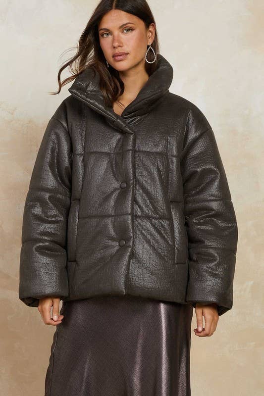 Donker asbruin Hoogsluitende Donsjas voor groothandel op Faire0