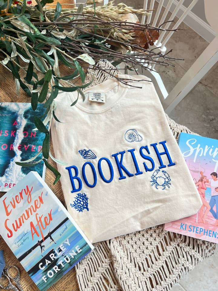 Bookish Summer T-shirt- Puff Embroidery for wholesale by Threaded By Sabrina
