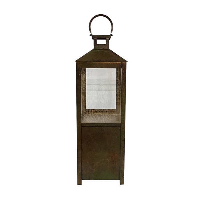 Small Lantern Green Patina Iron & Glass H 25.9" & Dia 8.66" for wholesale by BIDKhome
