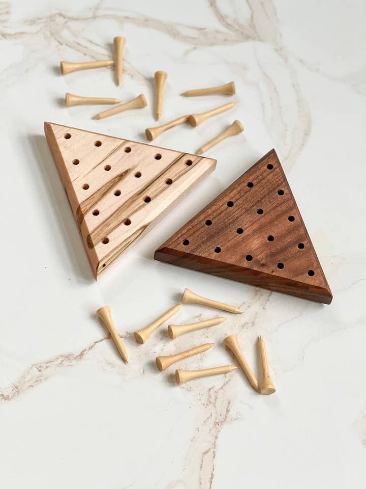 Tricky Triangle Game | Triangle Peg Puzzle for wholesale by Camino Woodshop