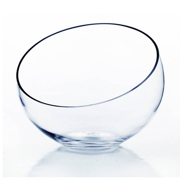 WGV Clear Slant Cut Unique Bowl Glass Vase - 11" x 10"H for wholesale by WGV International