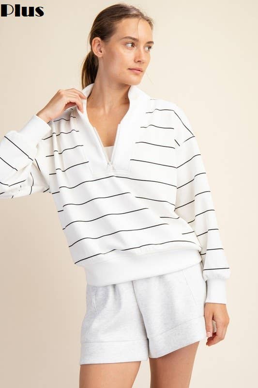 Sunday Morning - Wholesale Jacket - Women's - J0332PL37 PLUS STRIPE V-NECK MODAL POLY SPAN SCUBA JACKET 32