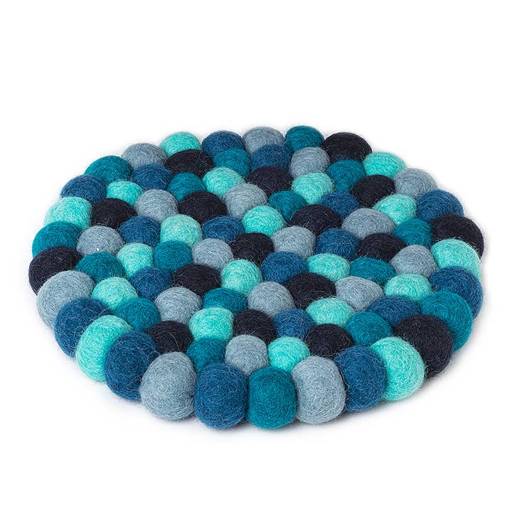 Blue Felt Ball Trivet - 8"D for wholesale by Abbott