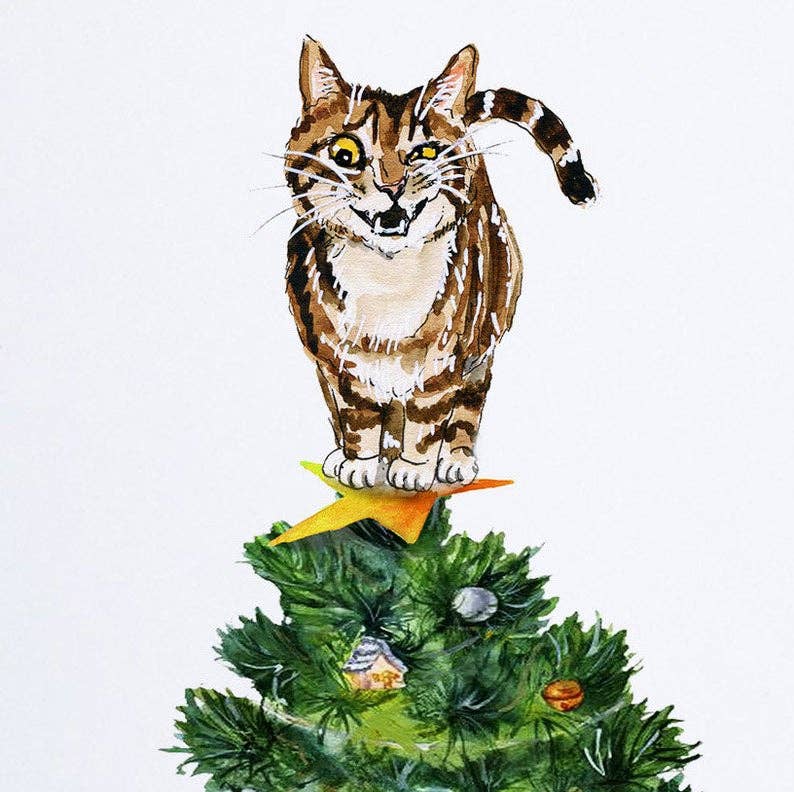 Liyana Studio - Wholesale Kerstkaartje - Tree Topper Cat - Grappige kerstkaart1
