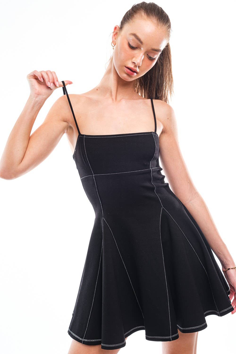 Creamon - Wholesale Dress - Women's - HD1499 Contrast Stitch Flare Cami Mini Dress3