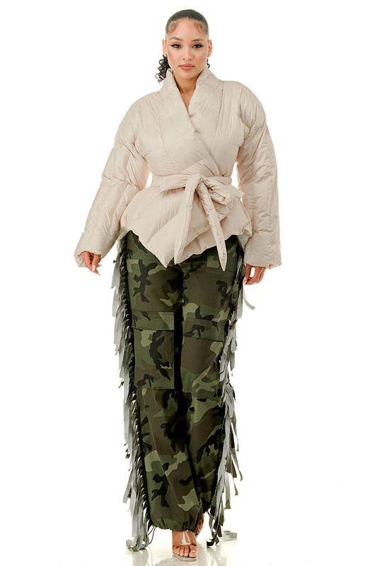 A  Regular Side Tassels Elastic Waistband Cargo Pants for wholesale on Faire4