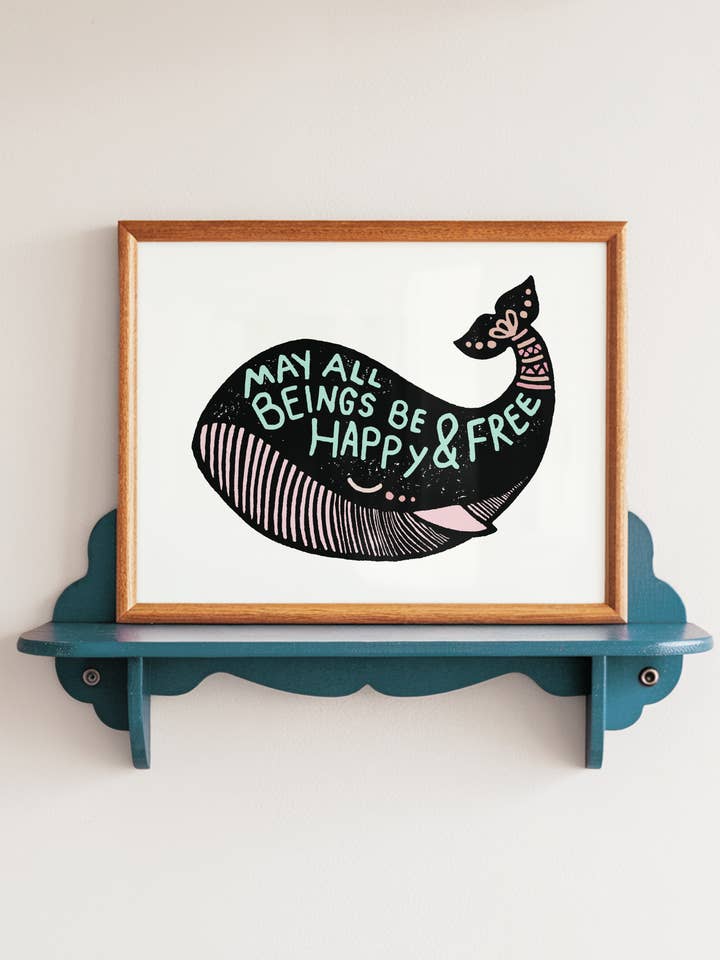 Mantra Whale Art Print, Positive Vibes Wall Art for wholesale by Hippie Baby Co