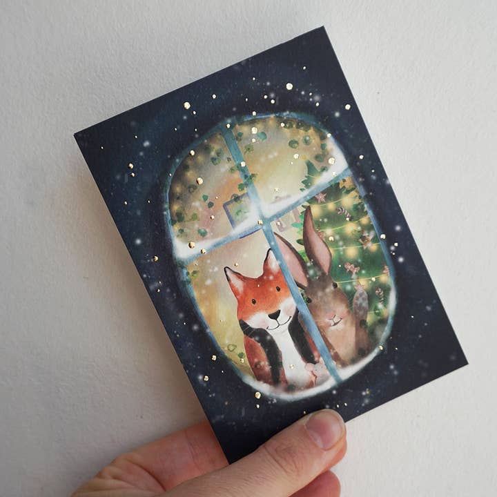 Christmas card Watching the snow with foil print for wholesale by Lotte Drouen
