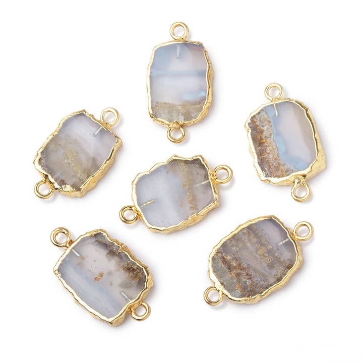 Beads of Cambay - Wholesale Individual charm/pendant - 12-14mm Gold Leafed Blue Lace Agate Slice Connector 1 piece1