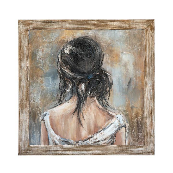 39,5x39,5x1,2" Handgeschilderd Vrouwenportret Kunst Houten Lijst voor wholesale door A&B Home Group Inc.