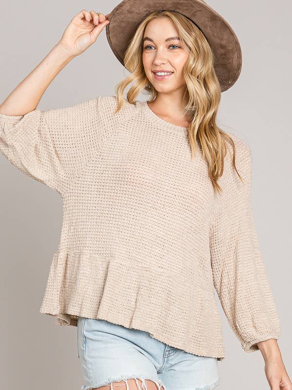 Haut en tricot péplum à manches longues pour la vente par Cerule