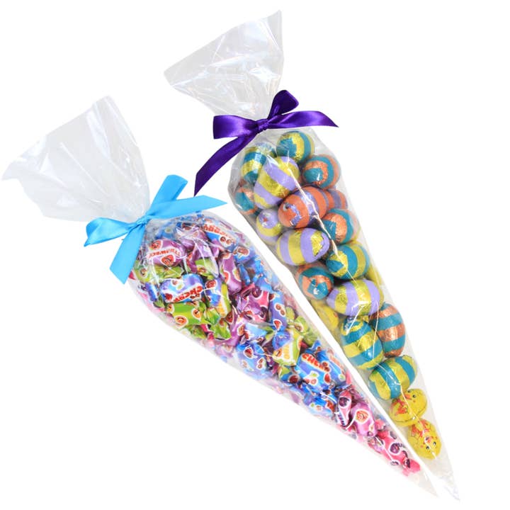 Candi Gifts – wholesale Cellophane bag – Clear Cone Candy Bags - Sweet, Chocolate, Party Bags (pk250)