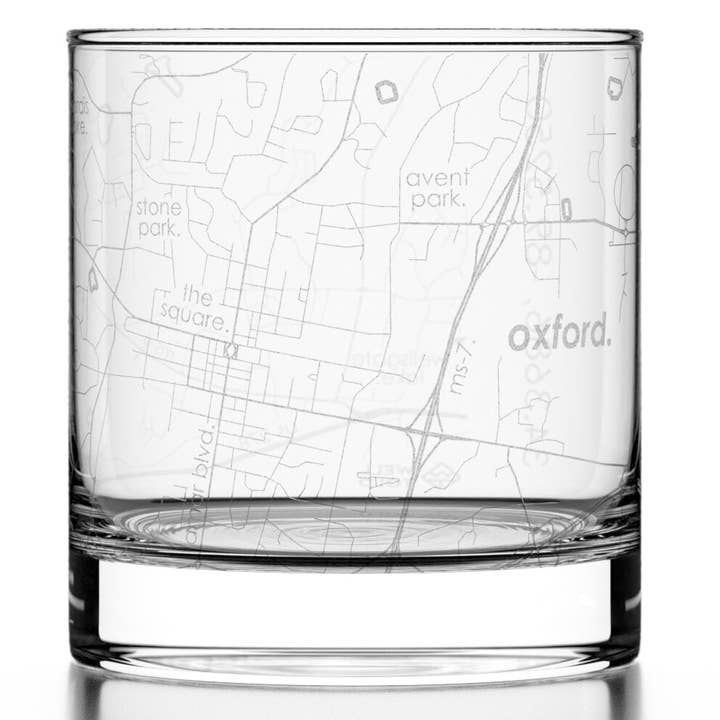 Oxford, MS City Map - Etched Whiskey Rocks Glass for wholesale by Well Told