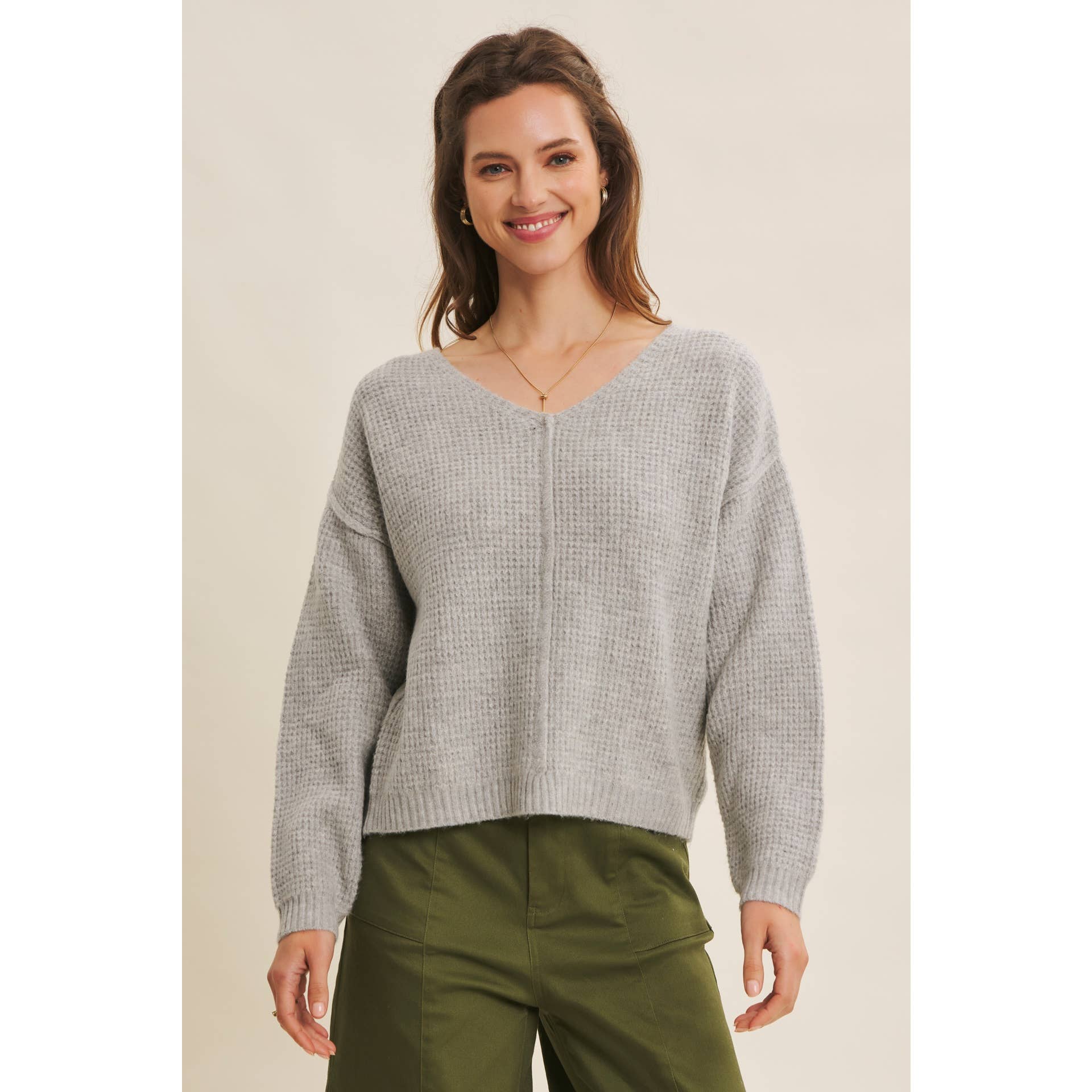 in february - Wholesale Knit Sweater - Women's - KIND TO PLANET WAFFLE SWEATER TOP WITH EXPOSED SEAM1