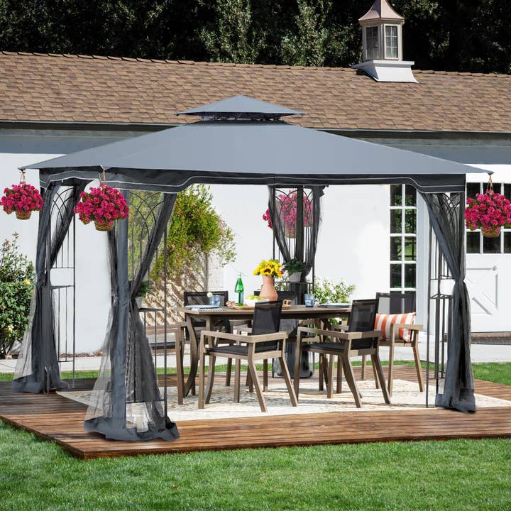 Gray Outdoor Patio Gazebo with Ventilated Roof & Mosquito Net for wholesale on Faire1