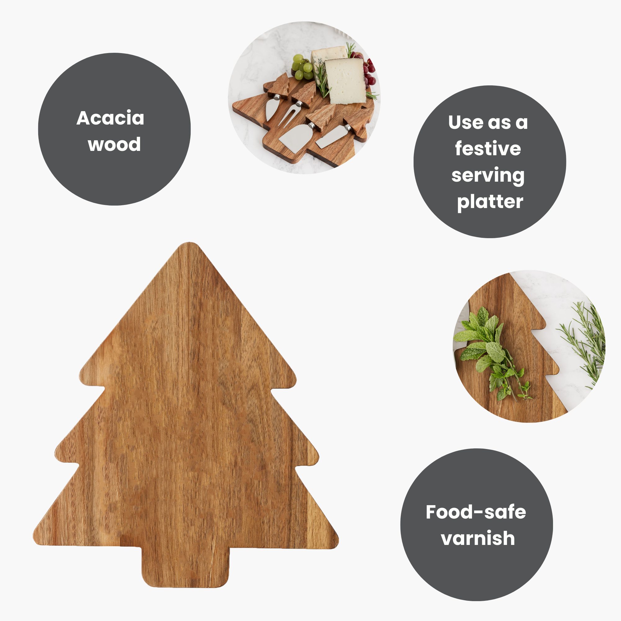 UBERSTAR - Wholesale Cheese Board - Charcuter-Tree Christmas Serving Board - Natural Acacia6