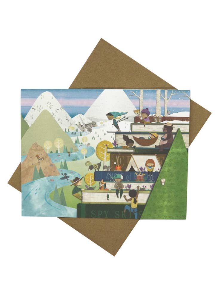 Set of 12 Mountain of Books Cards for wholesale by Read Island
