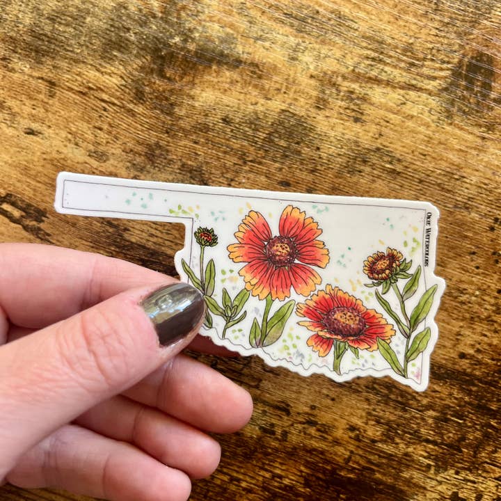 Oklahoma State Indian Blanket Watercolor 4" Vinyl Sticker for wholesale by Okie Watercolors