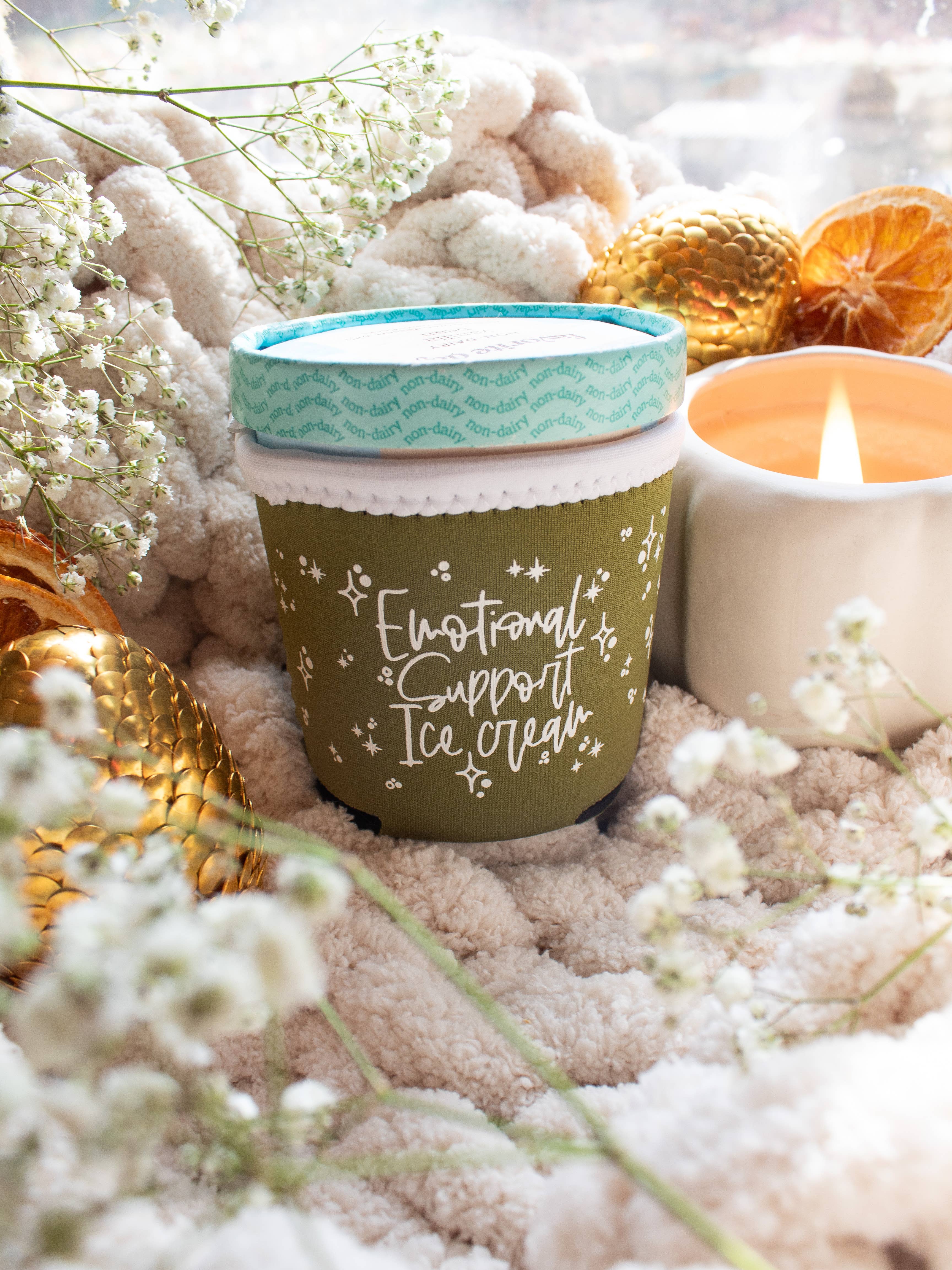 Meaggie Moos - Wholesale Drink Huggers & Koozies - Ice Cream Pint Sleeve | Emotional Support Ice Cream | Green7