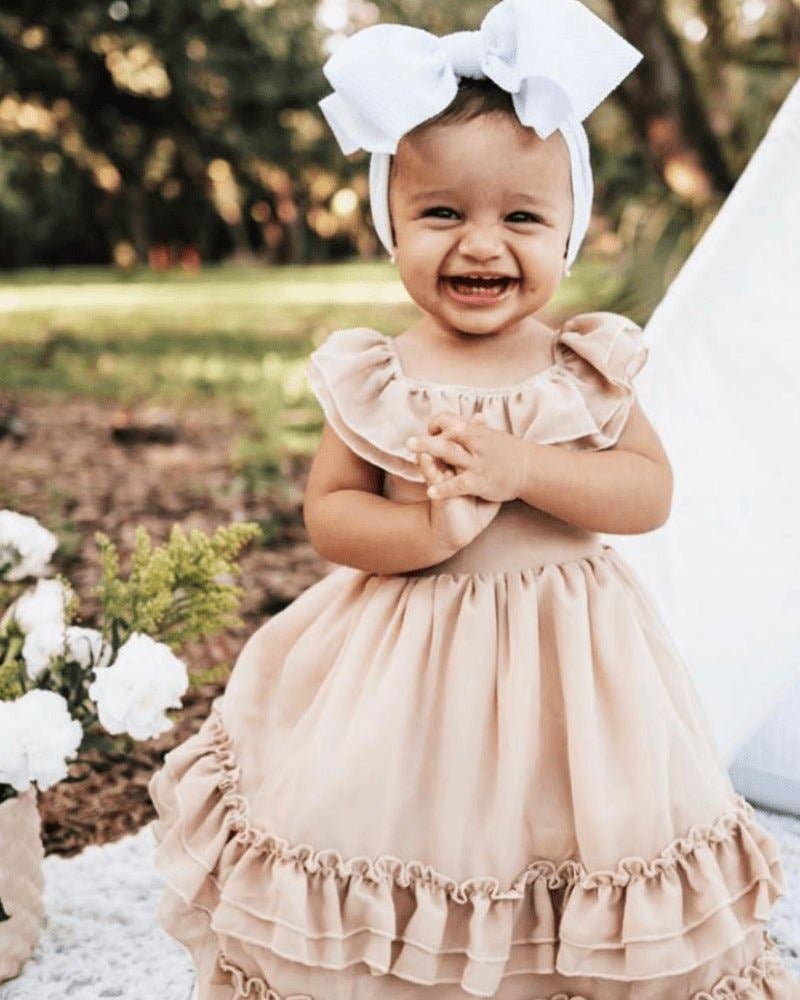 Bailey's Blossoms - Wholesale Mommy & Me-sets - Mommy and Me Nellie maxi-jurk met ruches - Champagne16