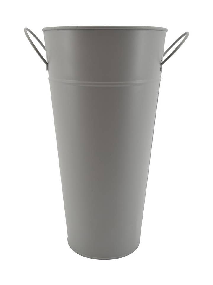 Tall Metal Flower Bucket with Handles – Matte Gray Finish for wholesale by Tremont Floral Supplies