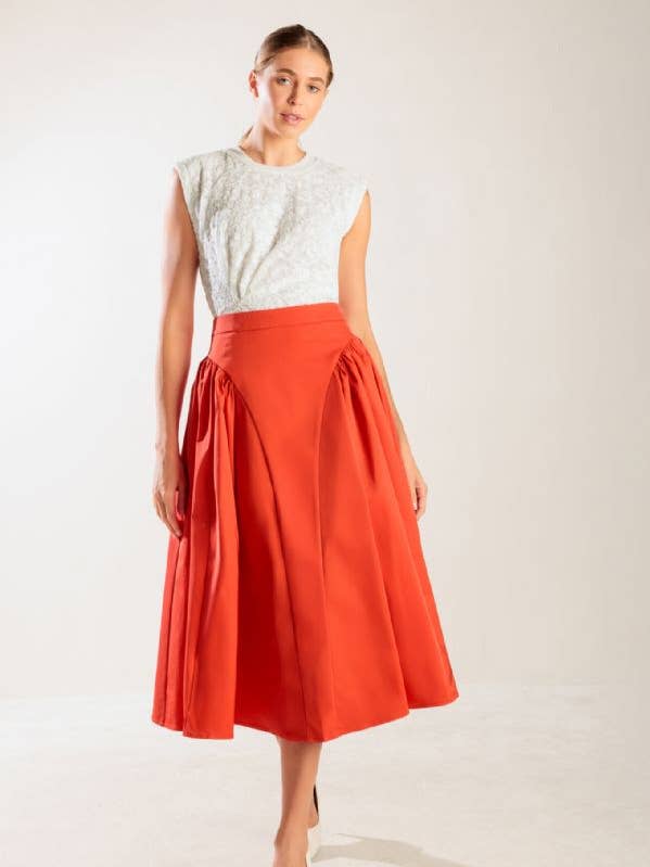 Une jupe midi pleine en tissu tissé solide - FK1159 pour la vente par FLYING TOMATO