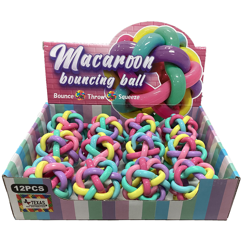 Texas Toy Distribution - Wholesale Fidget Toy - Kids - Macaroon Rainbow Bouncing Fidget Ball, Display of x12 Balls0