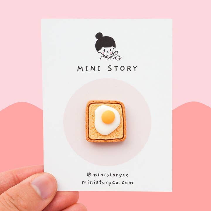 Egg Toast Pin | Breakfast Brooch | Sunny Side up Egg on Bread Pin | Cute Brunch Accessory | Foodie's Gift for Friends for wholesale by Mini Story Co