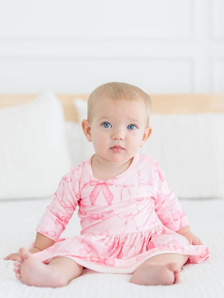 Mila & Rose - Wholesale Bodysuit (Non-Footed) - Baby - Blushing Bows 3/4 Sleeve Twirl Bodysuit