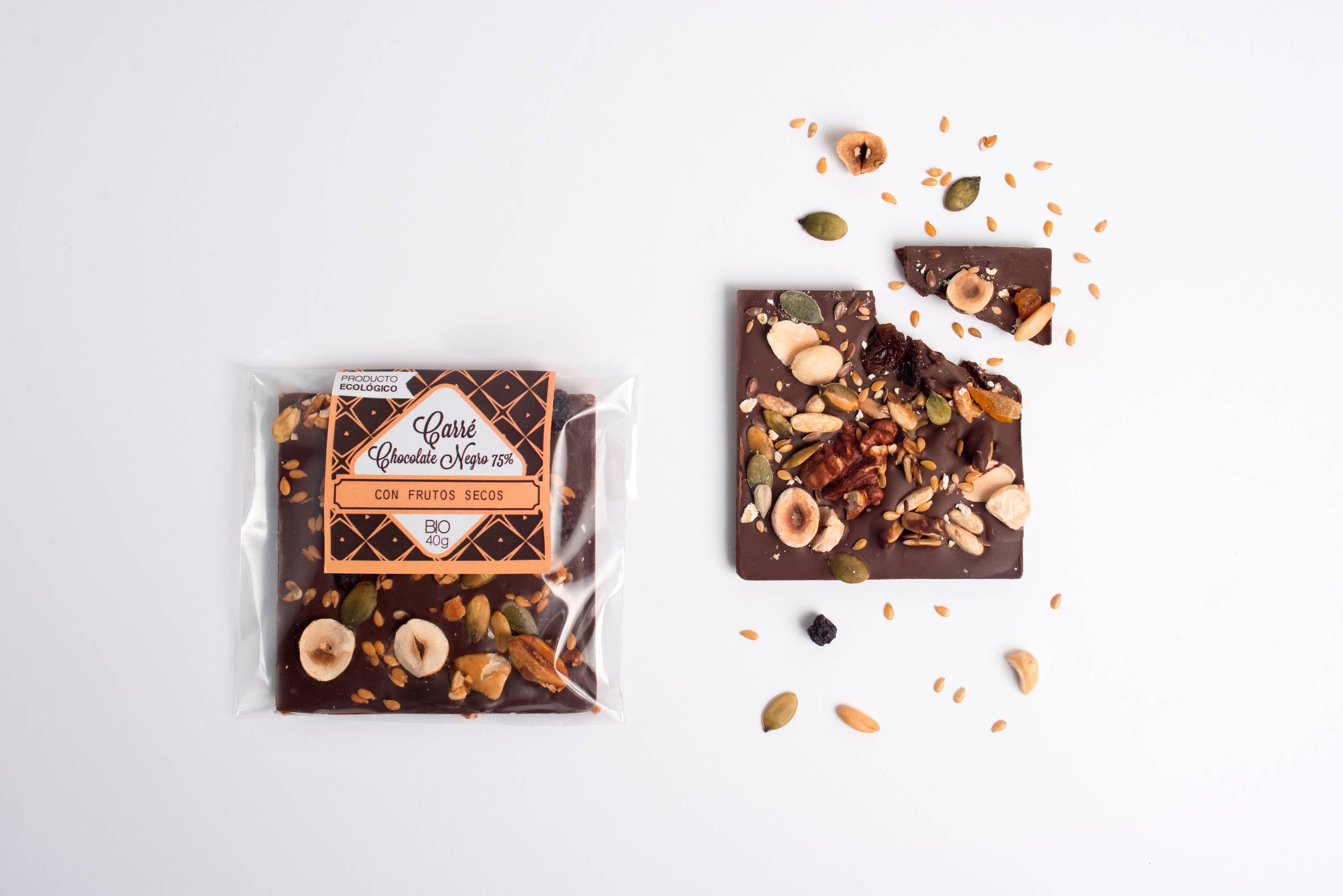 CHOCOLATES ARTESANOS ISABEL – Großhandel Schokolade – CARRÉ BIO – Sorten mit Nüssen, 40 g, 30 Stück4