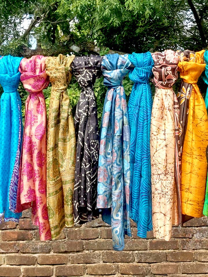 Up-Cycled Silk Sari Scarves for wholesale by Sevya Handmade