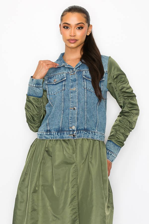 Shop Michella – Casaco de ganga - Mulher por atacado – JAQUETA DE CONTRASTE DENIM BOMBER7