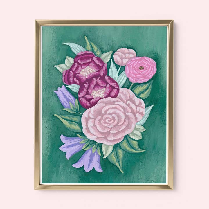 Floral on Dark Green Mini Art Print for wholesale by Mia Whittemore