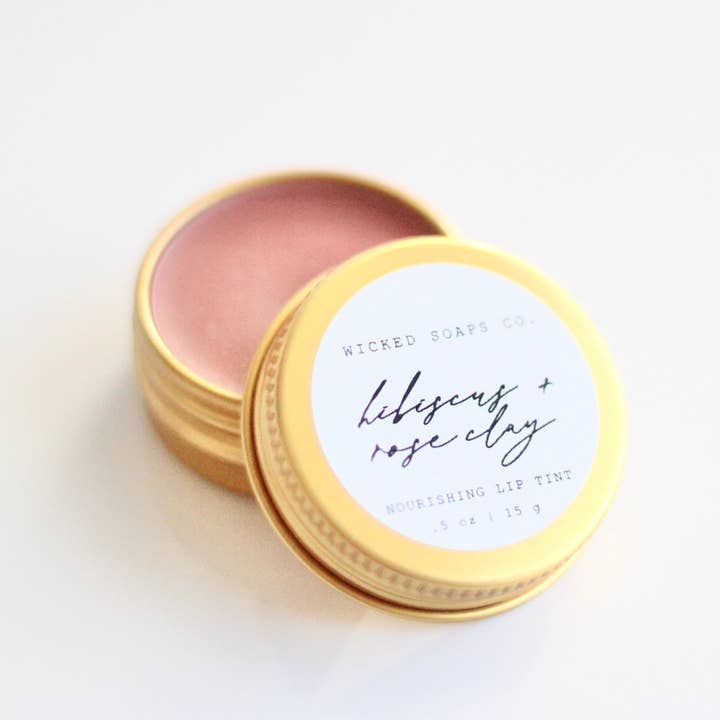 Hibiscus + Argilla Rosa Balsamo Labbra Nutriente | Botanico Naturale per la vendita all'ingrosso da parte di Wicked Soaps Co.