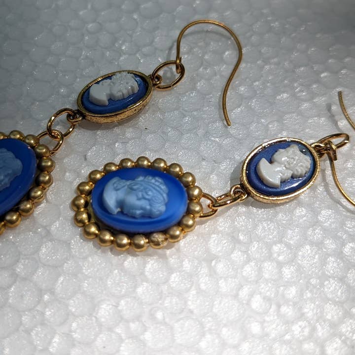 Gay Isber Designs - Wholesale Dangle Earrings - Blue Small Cameos Inset Earrings from Sisters Collection4