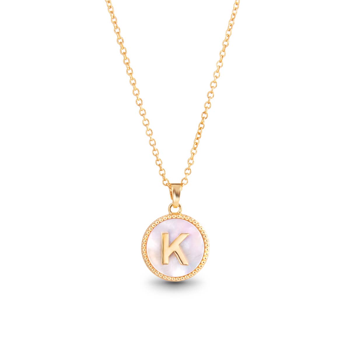 Amanda Blu - Wholesale Pendant/Charm Necklace - Gold Mother of Pearl Initial Necklaces | 18 Letters10