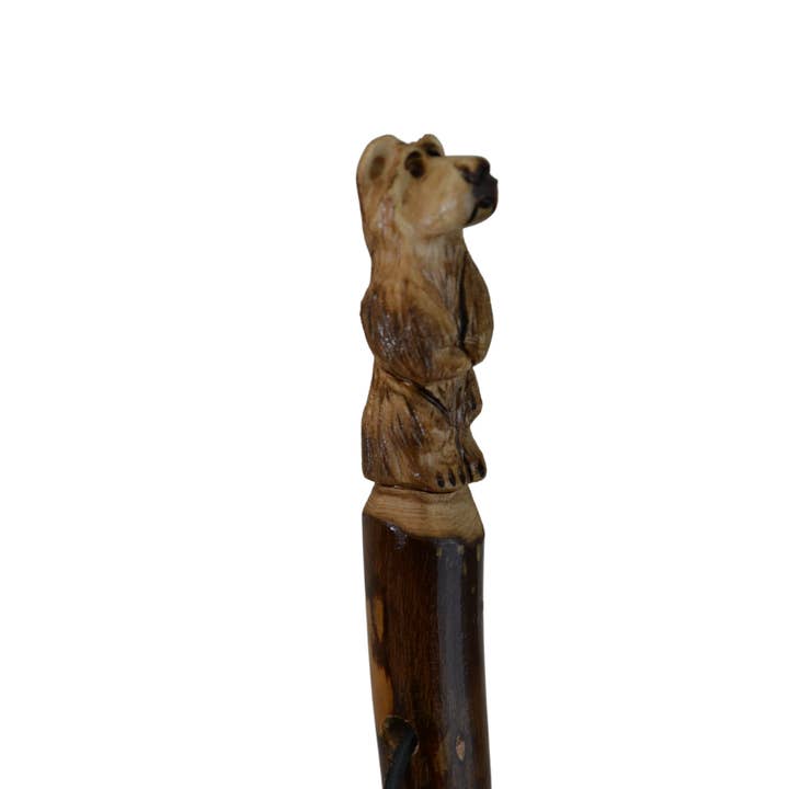 Creation Carvings LLC – wholesale Fitness equipment – Hand Carved Walking Stick, Bear Walking Stick - Grizzly Carving - Bear Stick - Hiking - Dark Wood2